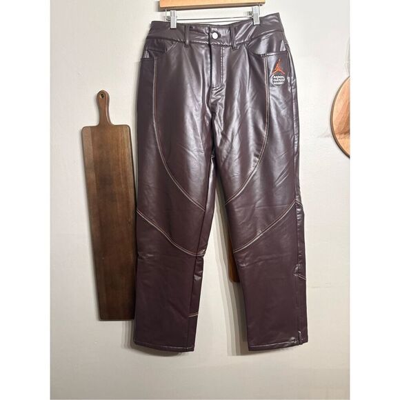 Nike Jordan Brown Maison Château Rouge Pleather Woven Trousers Pants Size 8 NWT - Picture 2 of 10